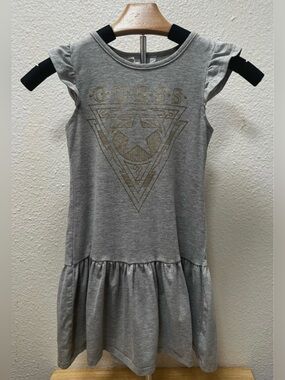 Guess Girls' Gray Logo Ruffle Sleeve Dress 6